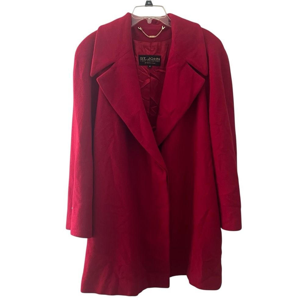 St John Cashmere Wool Blend Red Dress Coat Overcoat US 12 Large Excellent